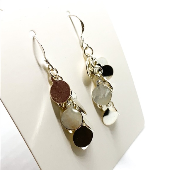 Silver small circle post Dangle earrings - Picture 7 of 9